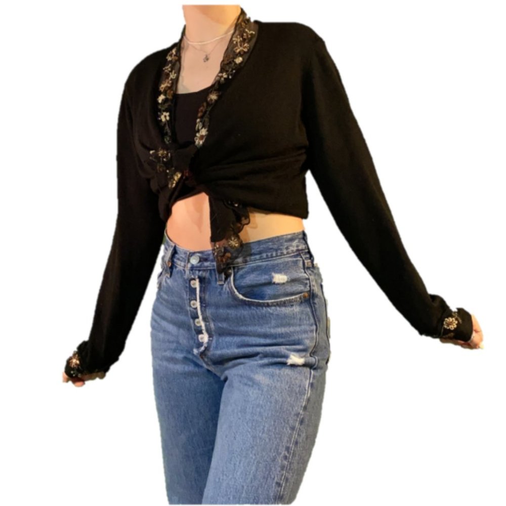 Black and Embroidered Lace Cardigan
